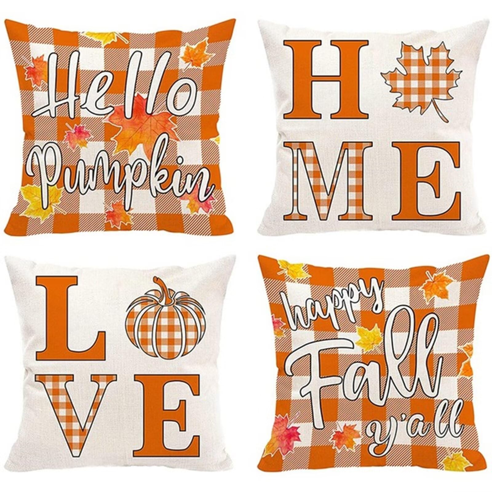 Juego de 4 Impermeable Funda de Cojín Letra de arce amarillo,55x55cm Moderno Suave Transpirables Lino Fundas de Almohada Cojines Decorativos con Cremallera Oculta para Exterior Sofá Cama Coche Hogar