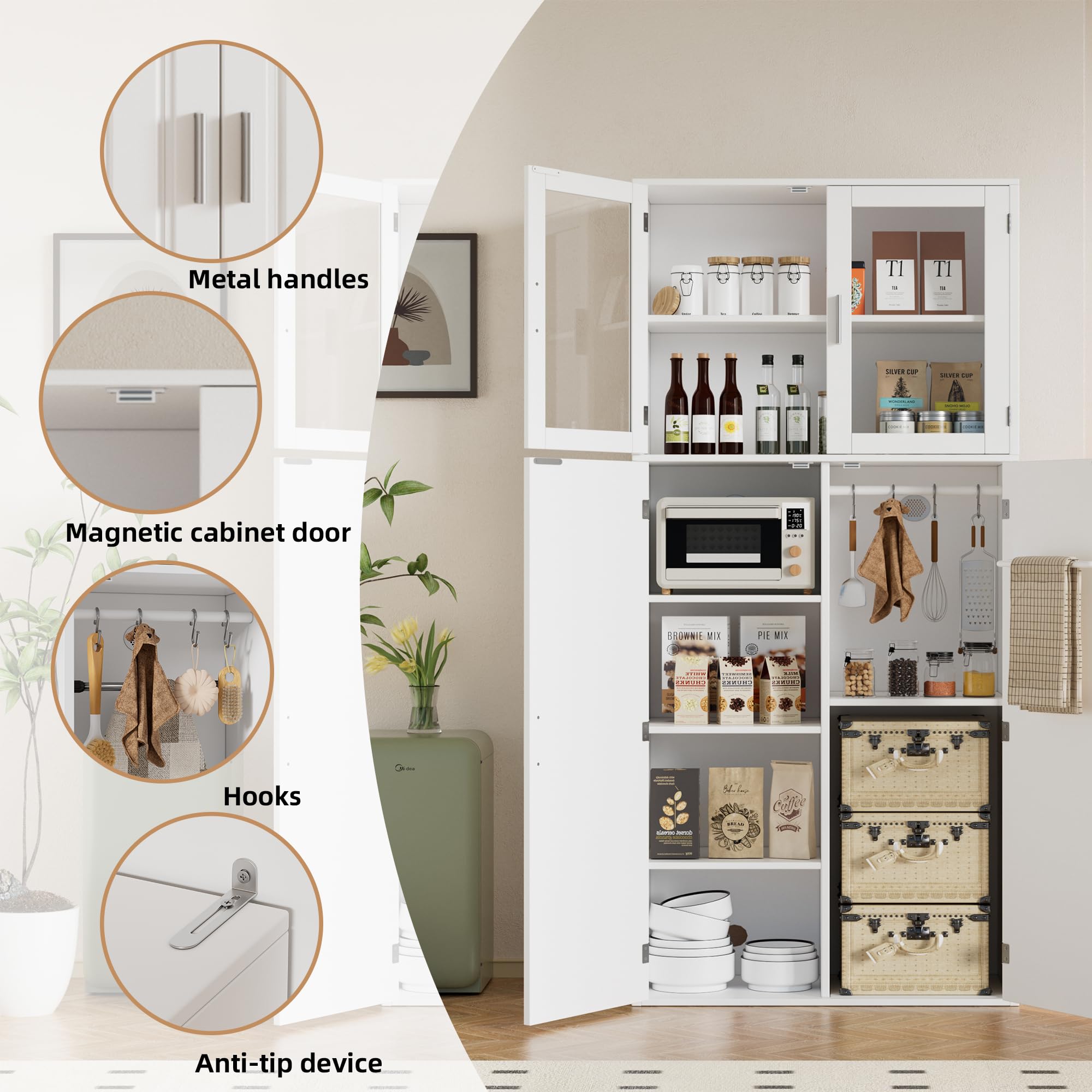 Armario Escobero Multiusos,180 x 70 x 30cm Armario Limpieza con 1 Estante ajustable,Armarios para Aspiradora de Madera,Armarios para el Hogar con Ventana de Acrílico,para cocina,salón,comedor y garaj