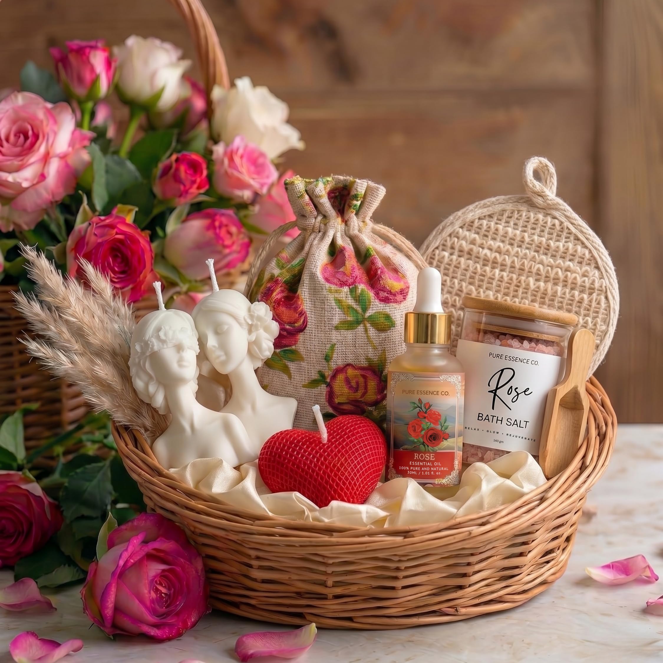 Bath Essentials Gift Set for Couples | Spa & Body Relaxation Kit with Rose Essential Oil & Self Care Essentials | Romantic Gift Hamper for Birthday, Anniversary & Valentine (Two Queens, One Crown)-image-25