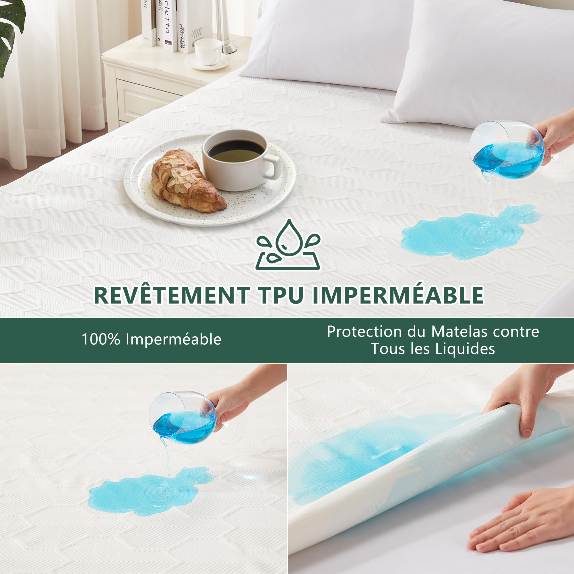 Protège Matelas Imperméable 160x200 cm, BEDLORE Housse de Matelas Integral 40 cm avec Élasticité Tout Autour, Couvre Matelas Respirant, Alèse Adulte Certifiée Oeko-TEX (Blanc)