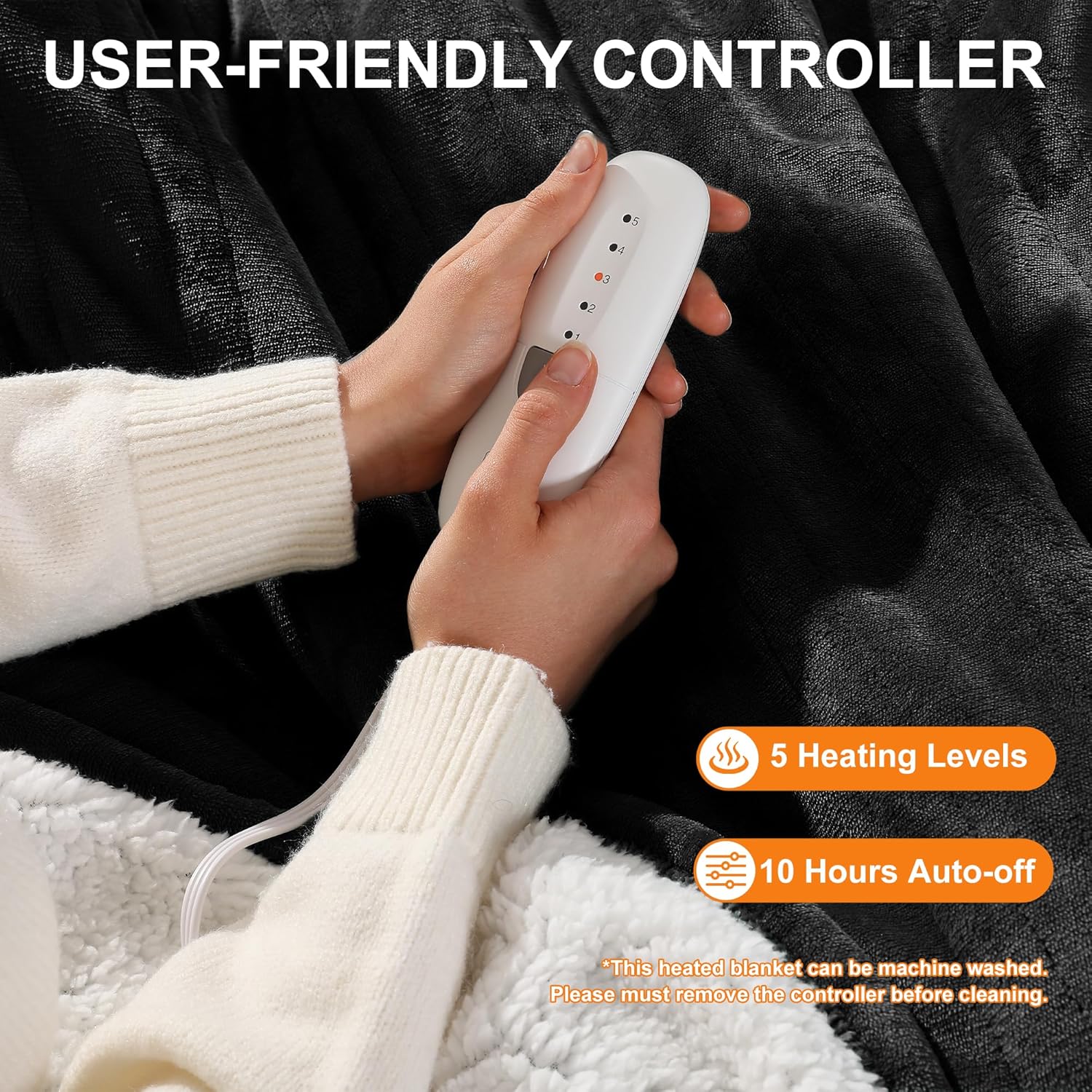 Electric Blanket Twin Heated Blanket 62''X84'' - Heating Blanket Soft Plush Sherpa with 5 Heating Level & 10 Hour Auto Off, ETL Certified & Overheat Protection, Warm Gifts for Grandma(Charcoal Grey) - Image 6