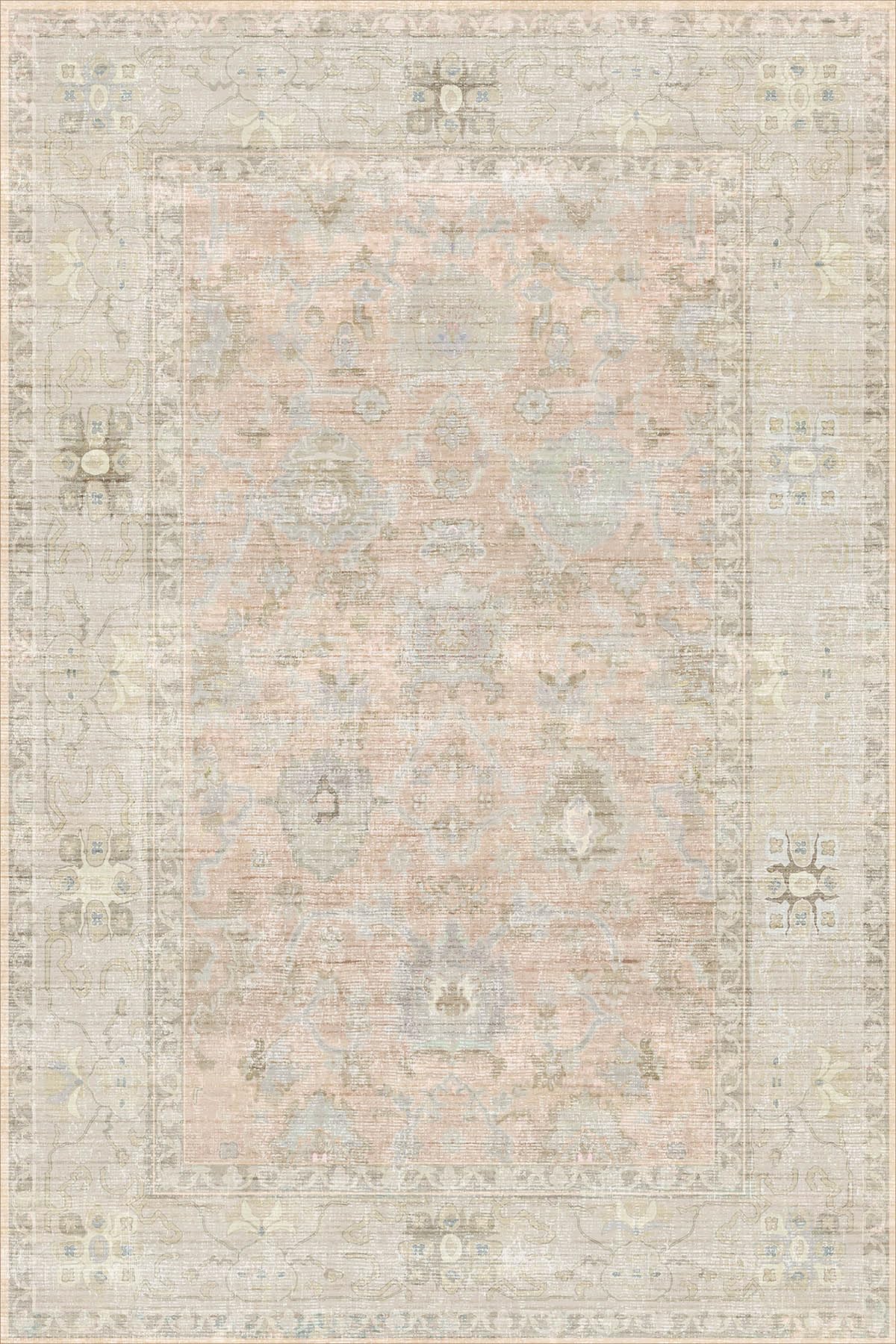 Carme Vintage Desenli Şönil Pamuk Tabanlı Yıkanabilir Kaymaz Antibakteriyel Salon Halısı 80x200