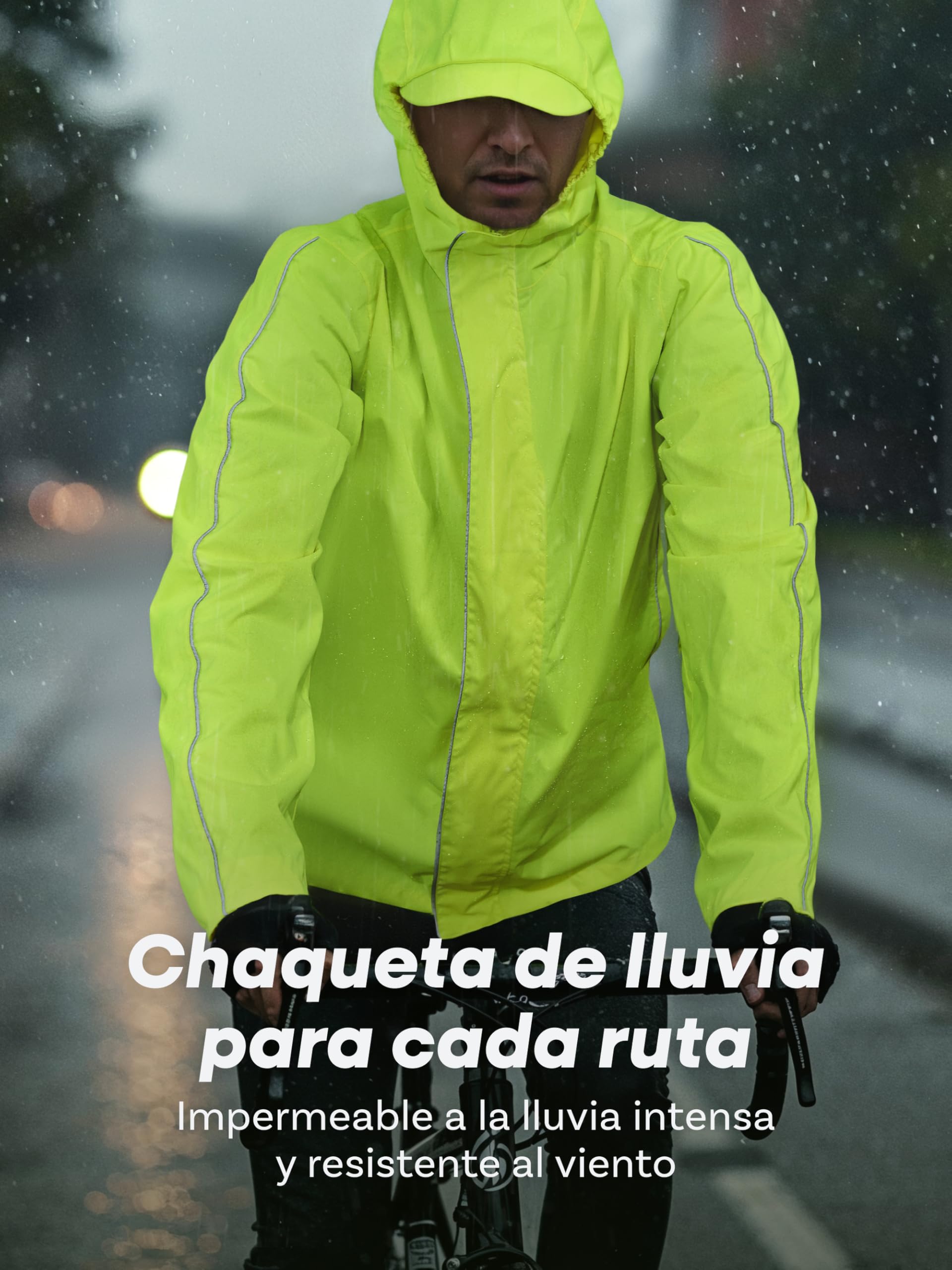 Chaqueta Ciclismo Hombre Mujer Impermeable Transpirable Lluvia Reflectante Capucha Bolsillo Trasero
