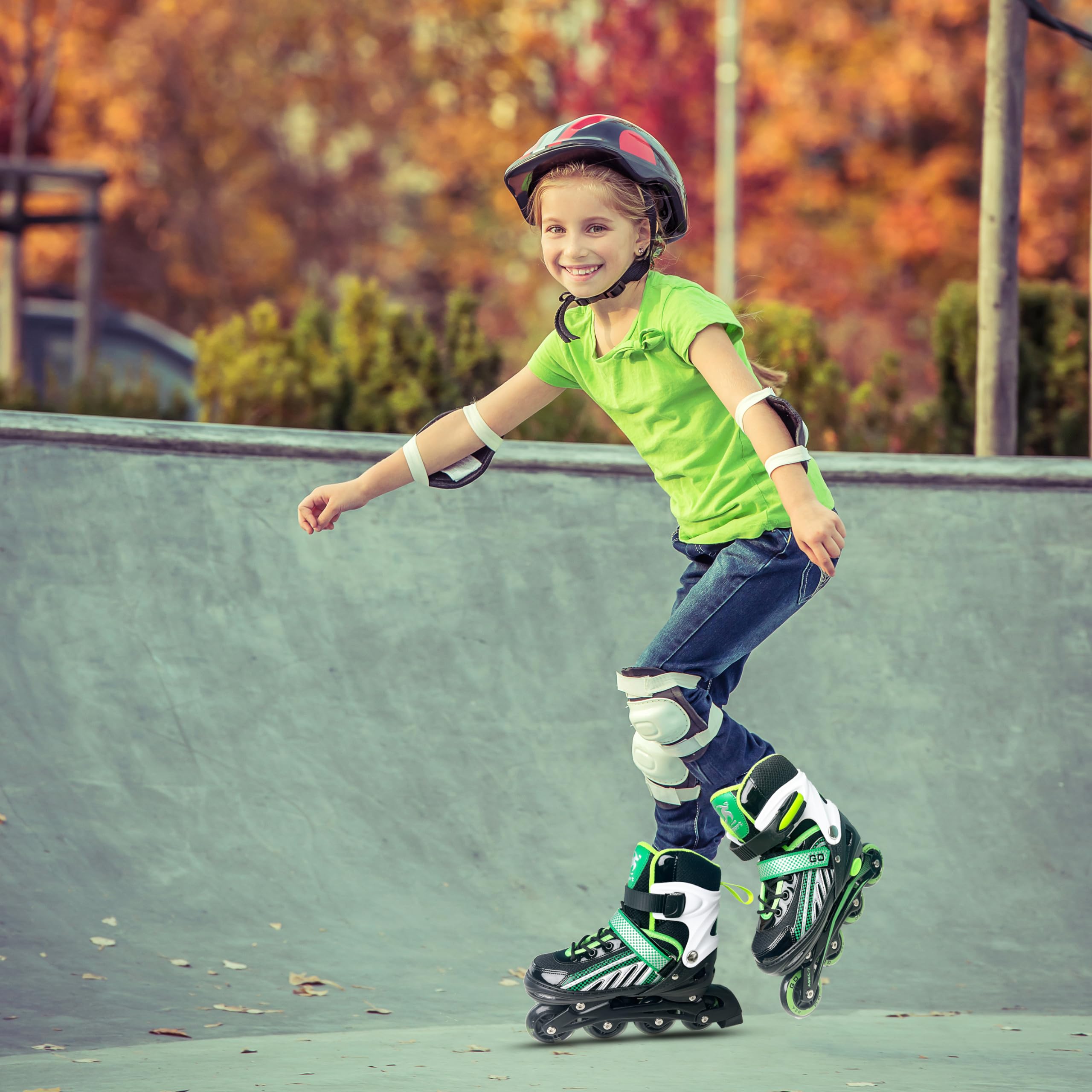 PLIIMONA Adjustable Inline Skates for Boys and Girls Ages 4-12 with Full Light Up Wheels, Outdoor Roller Skates for Kids, Youth and Beginner