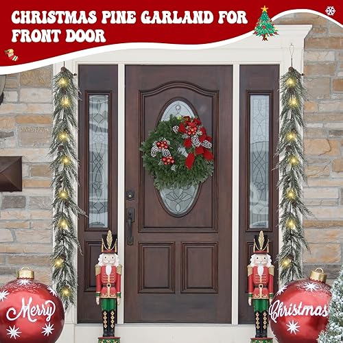 Miniatura 6 de Guirnalda de Navidad realista de 6 pies con luces, 30 luces cálidas con 8 modos de luz, guirnalda preiluminada con piñas, guirnalda de Navidad