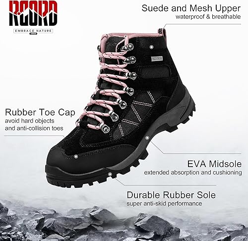 Miniatura 5 de R CORD Botas de senderismo para mujer, botas de senderismo impermeables, ligeras, transpirables, antideslizantes, duraderas, botas de senderismo