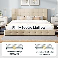 Vista 67 de WEEWAY Base de cama de plataforma de tamaño matrimonial con 4 cajones de almacenamiento, cabecera capitonada con botones de costura de diamante