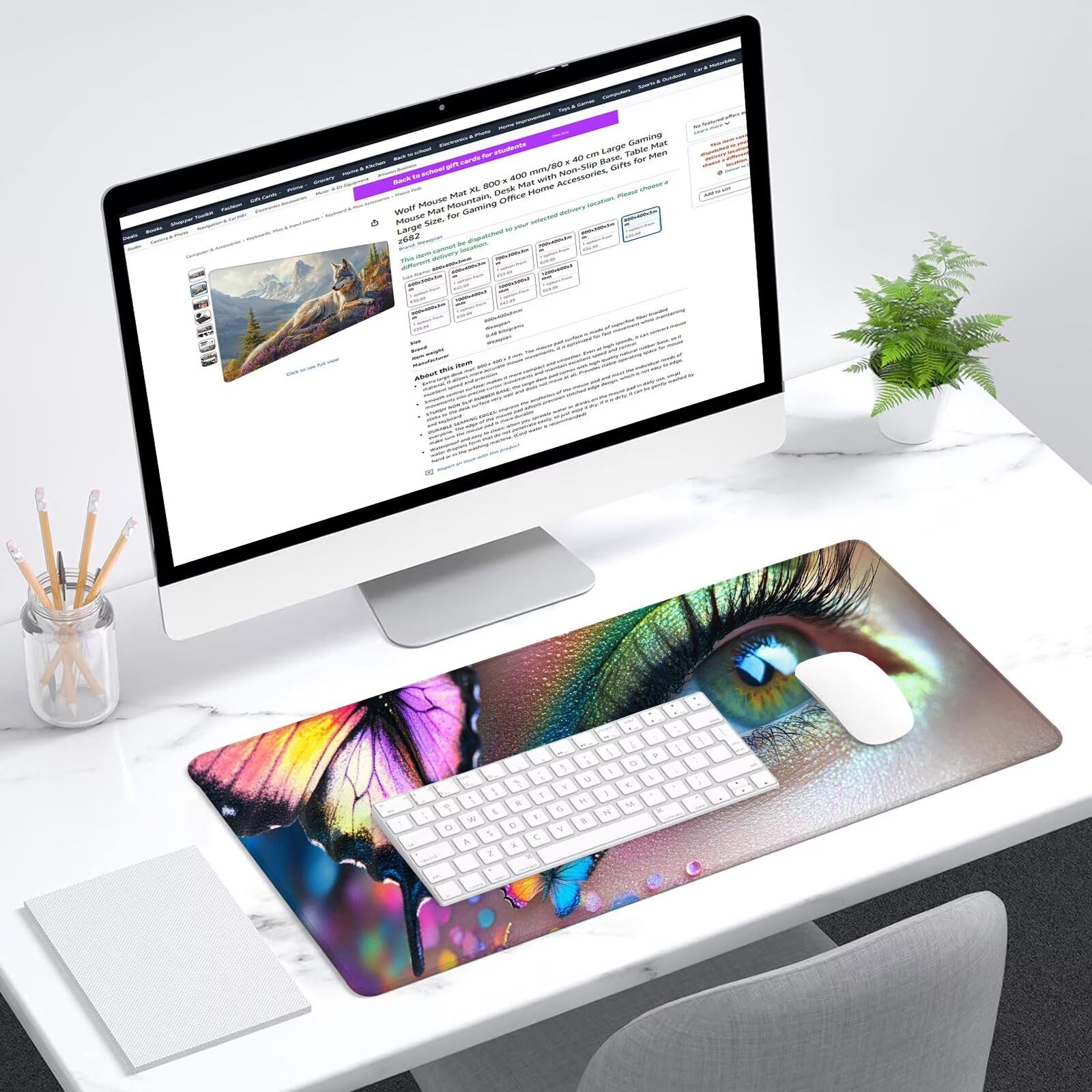 J393i Podkładka pod mysz dla graczy, z motylem, 2025, podkładka pod mysz, XXL, 1200 x 600 mm, wodoodporna, antypoślizgowa podkładka pod mysz, poprawia precyzję i prędkość, akcesoria biurowe, j393i
