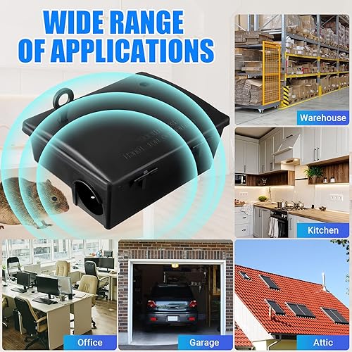 Miniatura 7 de Qualirey Paquete de 6 estaciones de cebo para ratas grandes con llave, reutilizables, bloques de ratones, cajas resistentes para roedores al aire