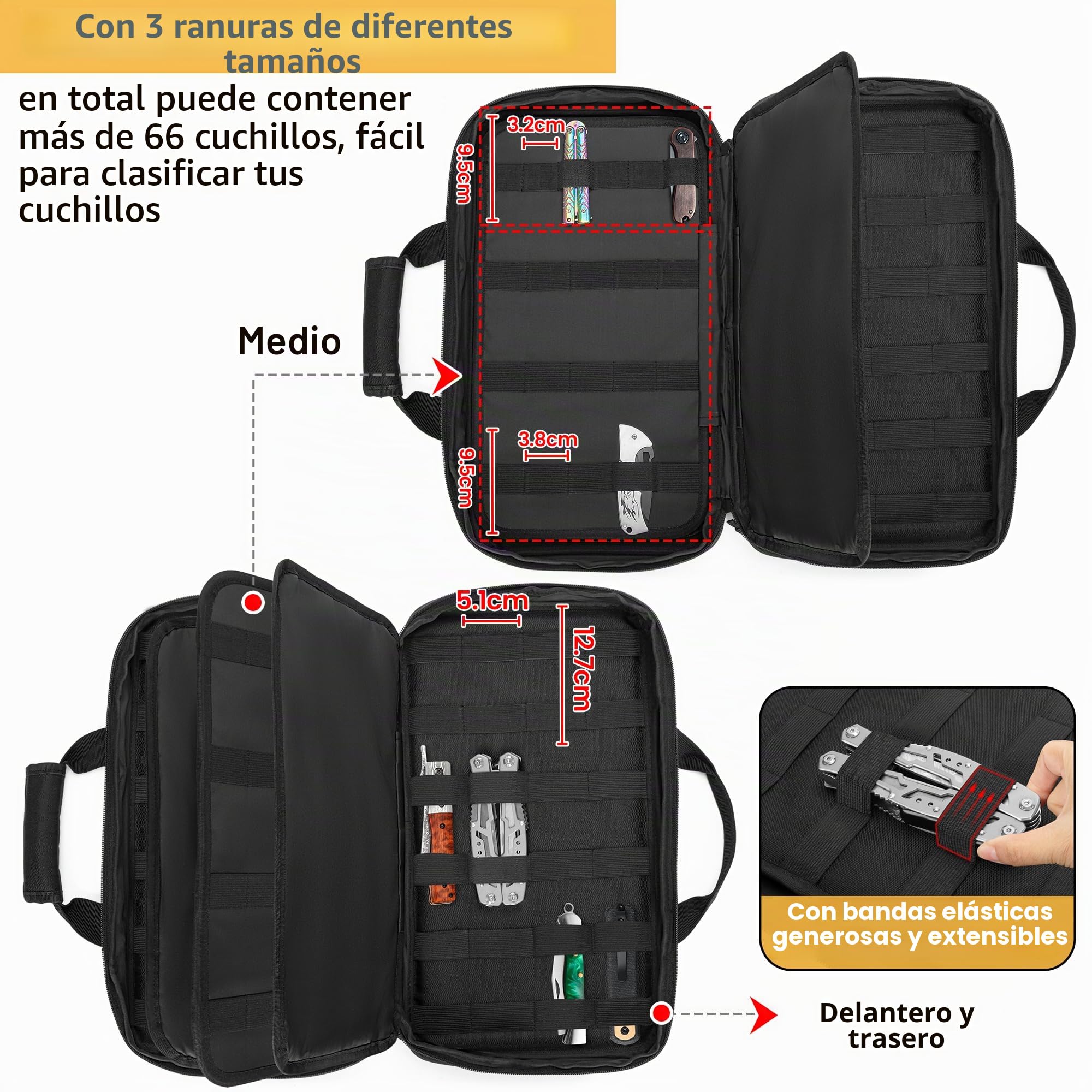 samdew Estuche para Navajas (Solo la Bolsa) | Organizador para Más de 74 Navajas Plegables, Estuche de Exhibición con Compartimentos de 3 Tamaños Diferentes.