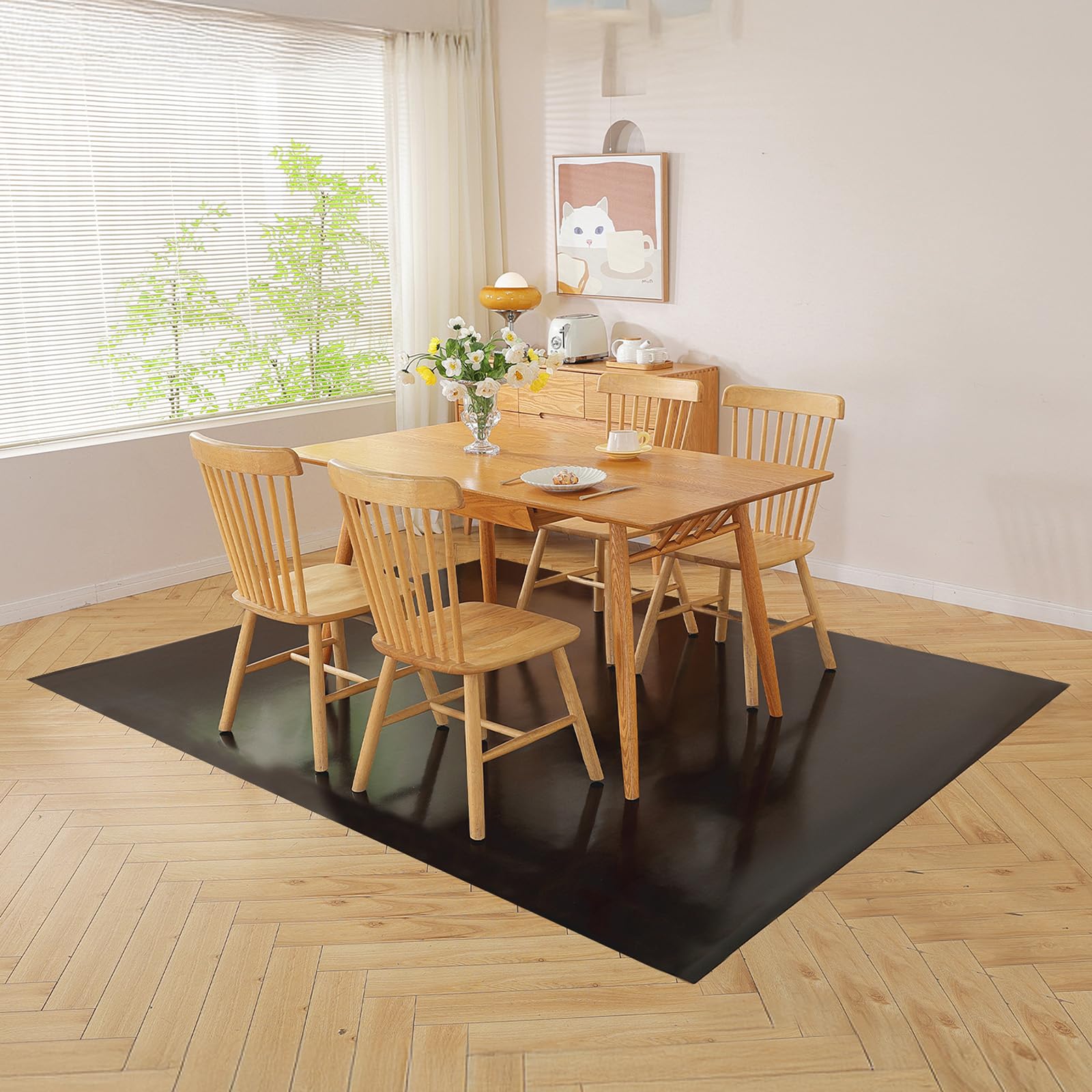 Black Chair Mat for Hardwood Floor, 58 x 96 Inch Plastic Floor Protector, 5'×8' Area Rug for Dining Room, Large Office Chair Mat, Heavy Duty Wood Tile