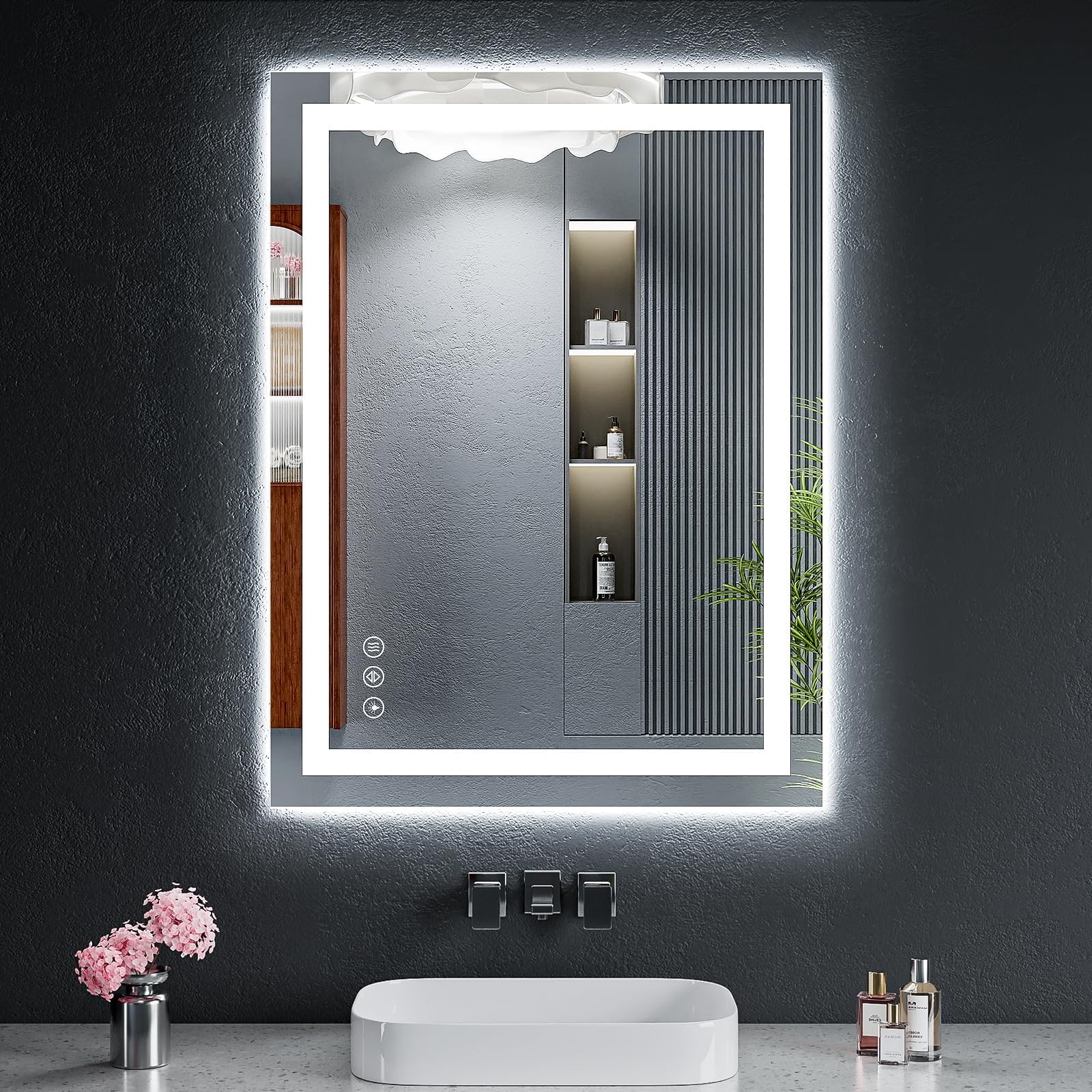 24"x32" LED Bathroom Mirror with Lights, Backlit + Front Lit with CRI>90, Lighted Mirror for Bathroom, Anti-Fog, Dimmable Brightness, 3 Colors, Memory Function, Shatterproof Tempered Glass