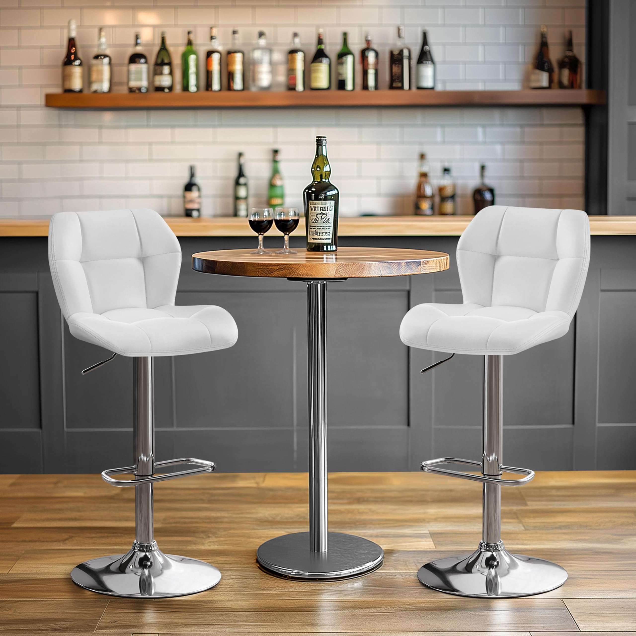 Yaheetech Tabouret de Bar Réglables en Hauteur Moderne,Chaise de Bar en Similicuir et Métal,Tabouret Haut Capacité de Charge Maximale 136 kg,44 × 50,5 × 89 cm Blanc
