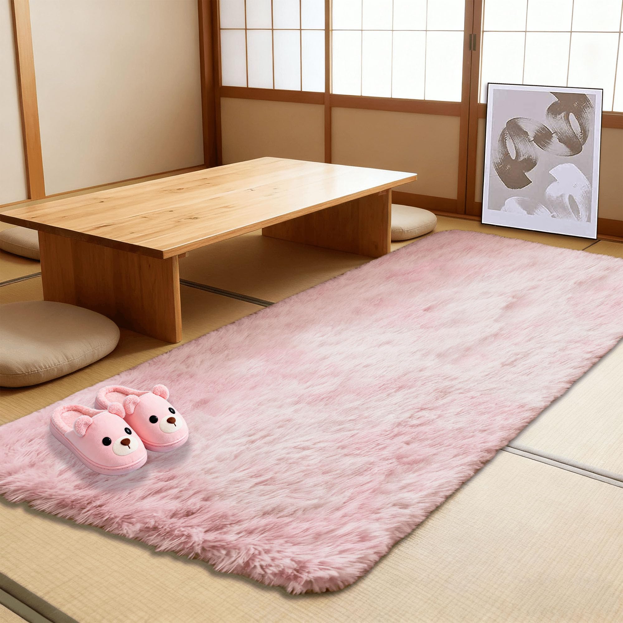 Tapis de salon moderne rose clair 240x250 cm lavable