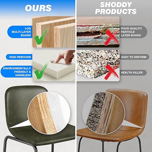 Miniatura 40 de Rfiver Taburetes de bar de piel sintética de poliuretano, juego de 2, taburetes industriales con respaldo y reposapiés, sillas modernas sin brazos