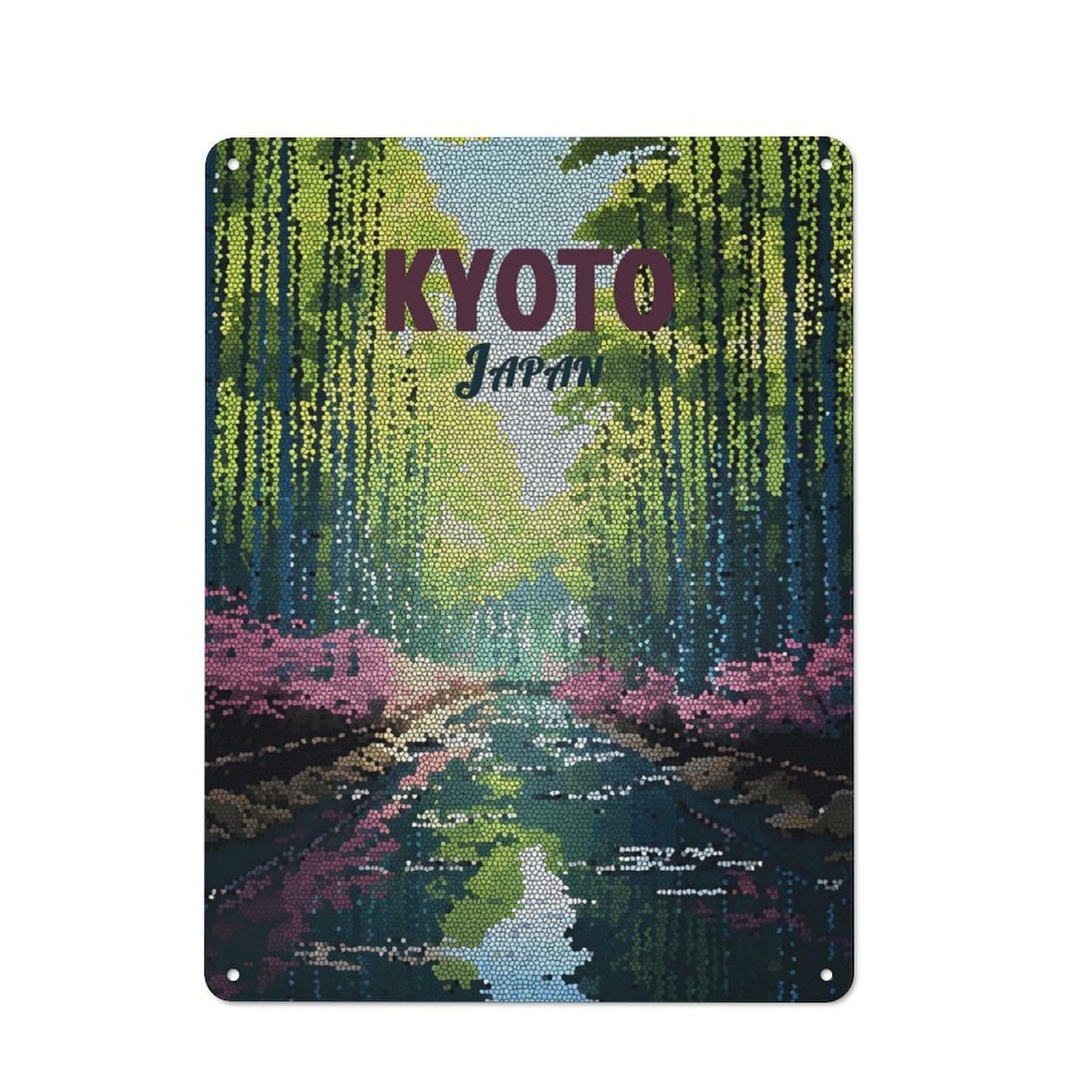 Junmoney Style-13 For Garden Room Or Summerhouse, Kyoto Japan Mosaic Travel Art Retro Metal Sign 40X30cm, For Vintage Wall Decor Fans, For Metal Sign Collectors