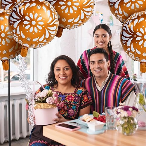 Miniatura 4 de Soaoo Juego de 6 globos de fiesta Cielito Lindo de 18 pulgadas, decoración de globos temáticos de Talavera mexicana para bodas, cumpleaños, baby