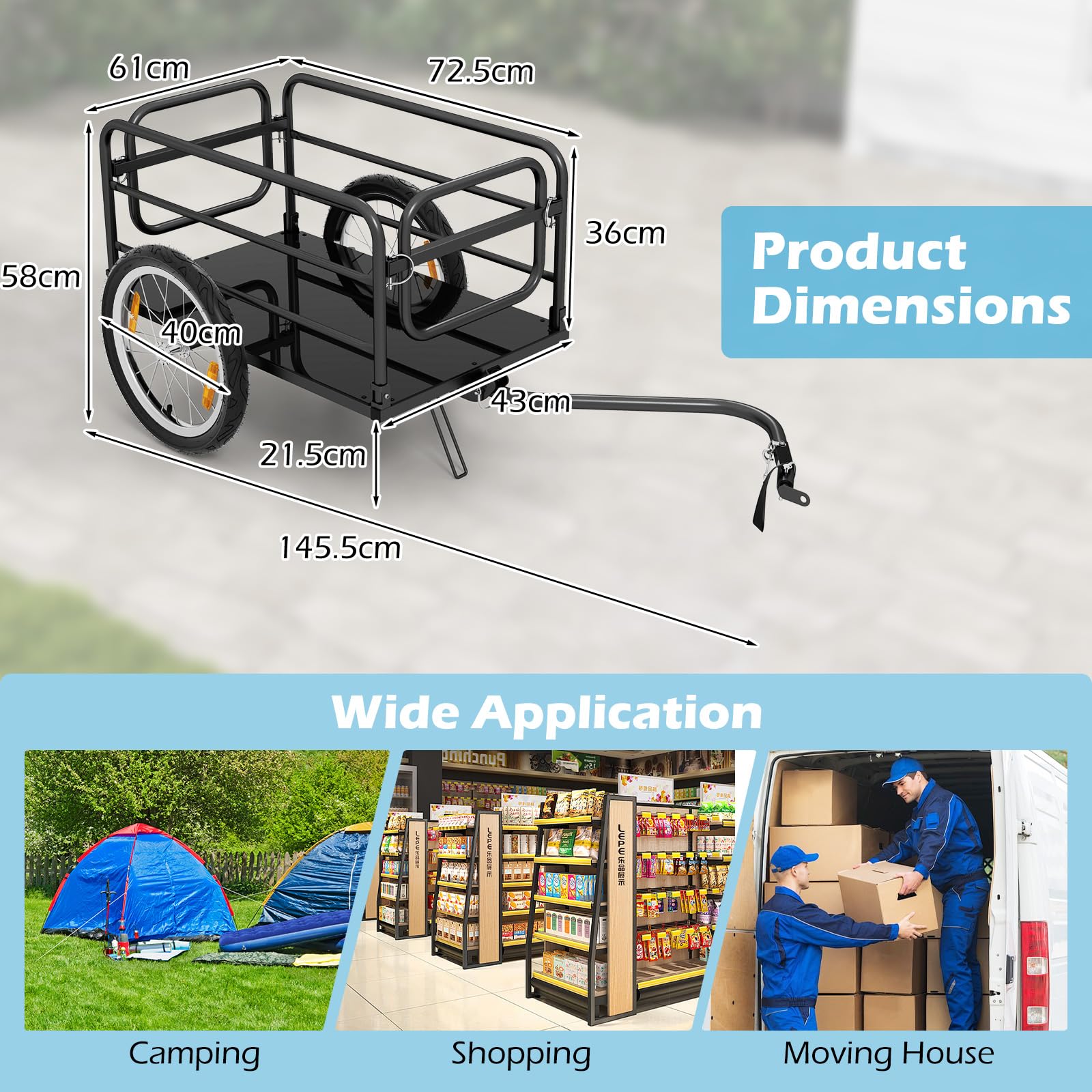 GIANTEX Rimorchio per bicicletta 2 in 1 con telaio in metallo pieghevole, rivestimento rimovibile, carrello di trazione con ruote pneumatiche affidabili da 40 cm, gancio di traino versatile, per più