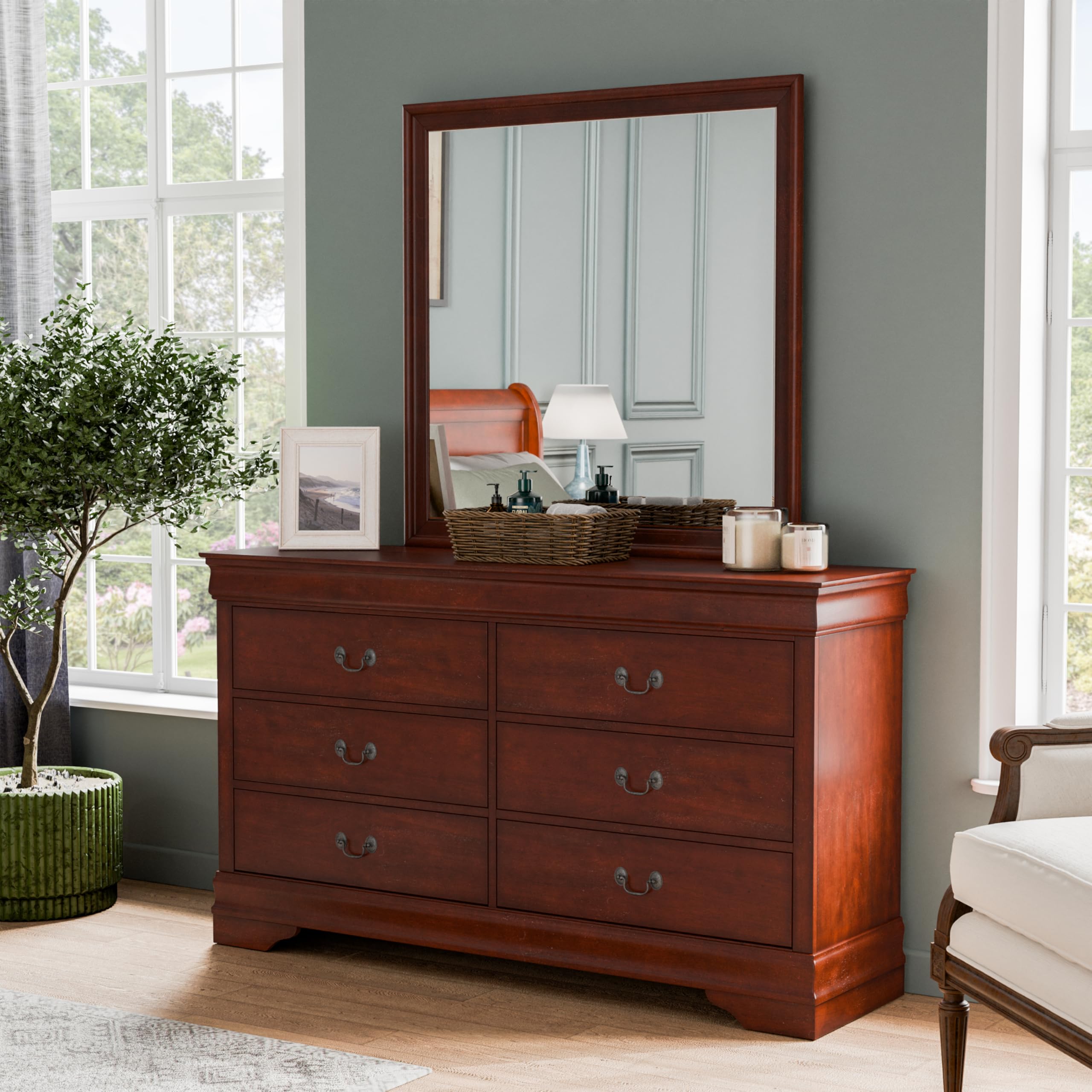 Best Antique Dresser with Mirror Picks for 2026 1 Furniture of America Arabella Traditional Wooden 6 Drawer Dresser with Mirror, V — product photo