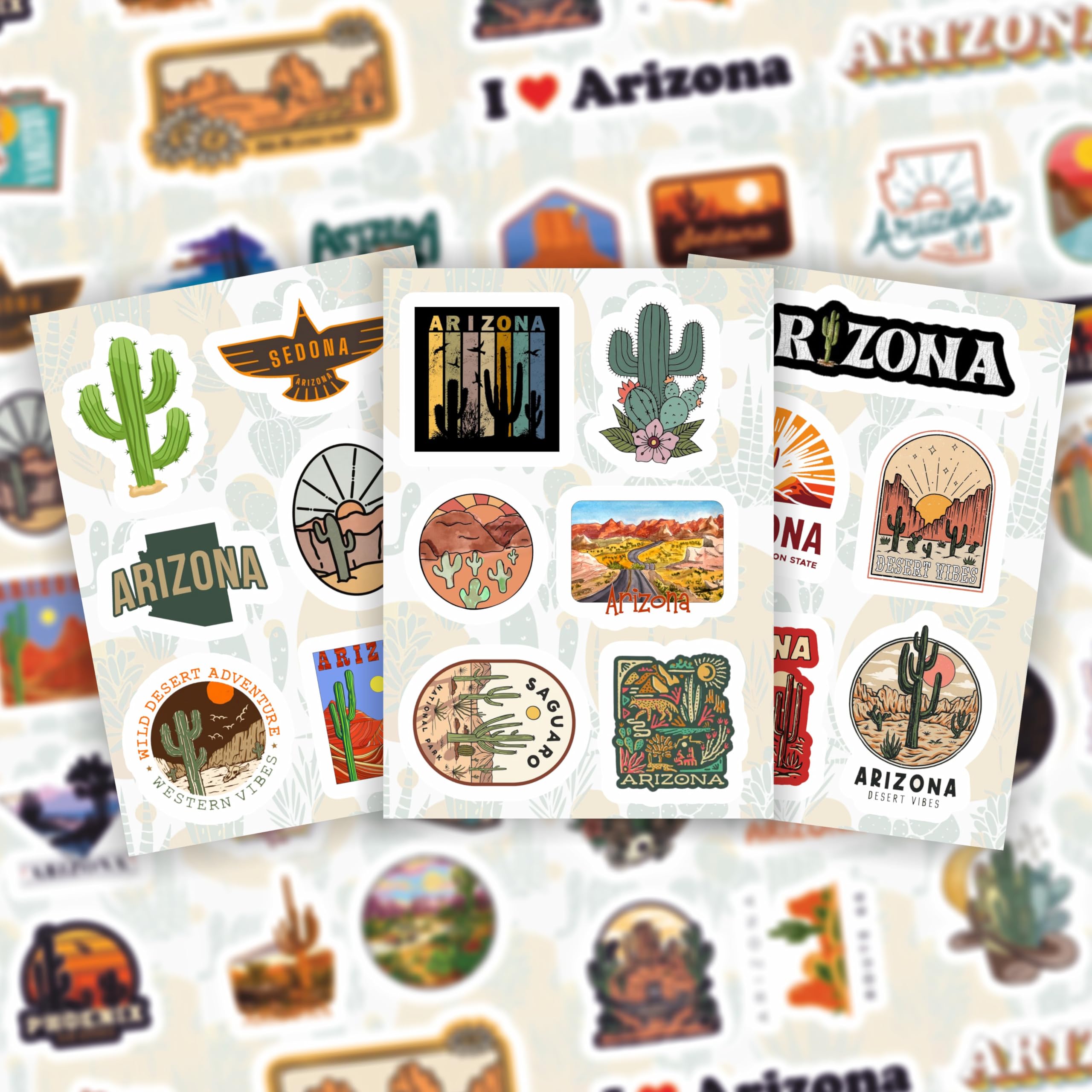 BulbaCraft 100Pcs Arizona Stickers for Water Bottle and Laptop - Arizona Party Supplies & Decorations, Waterproof Vinyl Decals, State Pride and Icon Stickers, Gifts for Women & Men