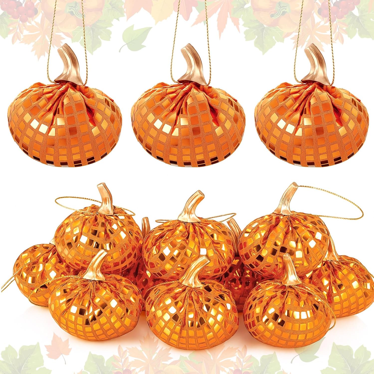 12 Pcs Thanksgiving Fall Pumpkin Ornaments for Small Tree 2 Inch Sparkly Small Pumpkin Hanging Decorations for Thanksgiving Autumn Farmhouse Harvest Home Decor(Orange)
