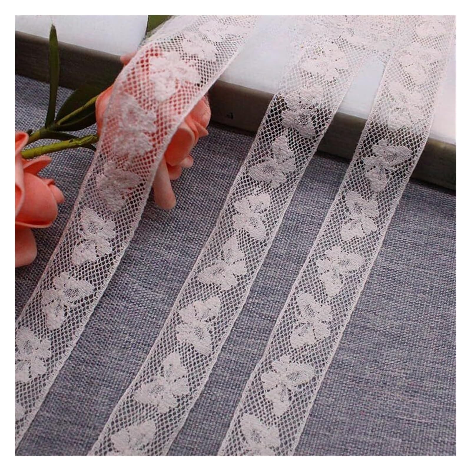 Koronkowa lamówka z tkaniny Wstążka, 15 jardów haftowanej koronki kwiatowej o szerokości 2,5 cm, do pakowania prezentów ślubnych i scrapbookingu(Style B)