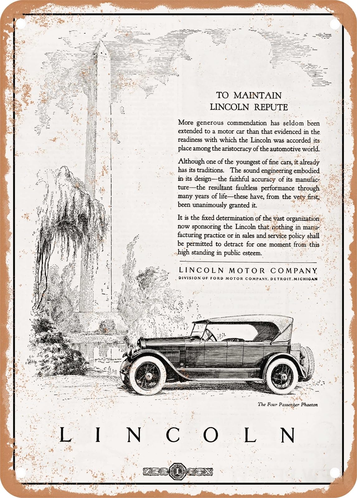 METAL SIGN - 1923 Lincoln Four Passenger Phaeton Vintage Ad home decor