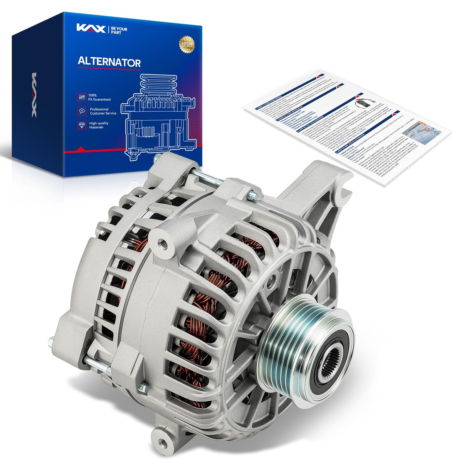 KAX New Alternator Replacement for 2005-2008 Mustang 4.6L 135 Amp,12V,CW,SC6 Groove Pulley,Replace for 210-5355,8516N