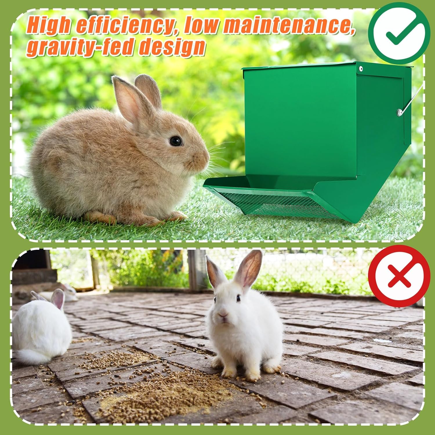 Maxcheck 8 Pcs Rabbit Feeder for Cages Bulk Small Animal Food Dispenser with Lid Metal Rabbit Feeders Outside for Guinea Pig(7.7 Inches,Green)