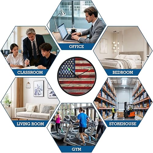 Miniatura 8 de Old Painted Americans Flag 12 Inch Analog Wall Clocks Battery-Operated with Led Lights for Living Room Bedroom Kitchen Office Decor, Battery Not