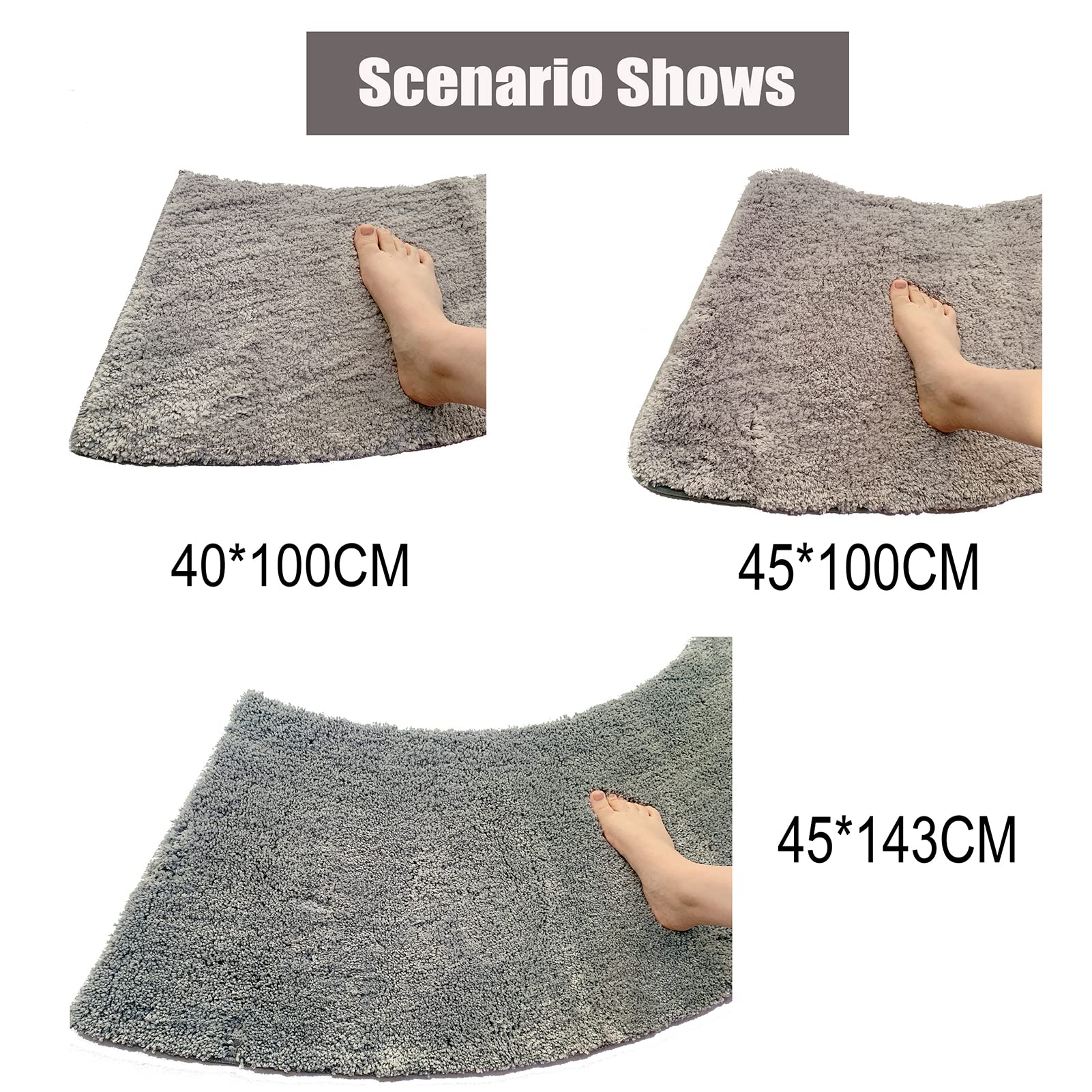 Gebogene Duschmatte, 45X143CM Badezimmerteppich Groß, Duschmatte Halbrund Mit Halb-Rundem Ausschnitt Flauschigweich, Vorleger Rundung Der Dusche An. (Grey)