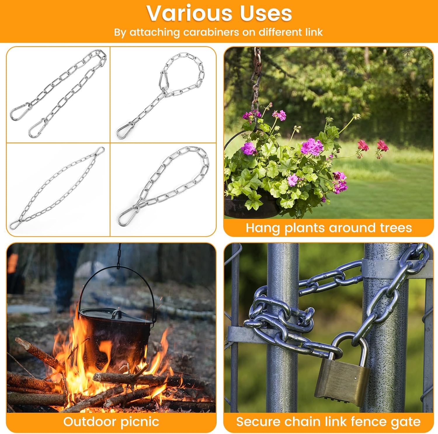 2 Pack 30 Inch Heavy Duty Chains for Swing, 440LB Hanging Chair Chain with 5/16 Thick Clasps, Adjustable Stainless Steel Chain Extension for Porch Tree Swing Hammock Chair Boxing Bag Yoga Gym 6 81GYddA0Z4L. AC SL1500