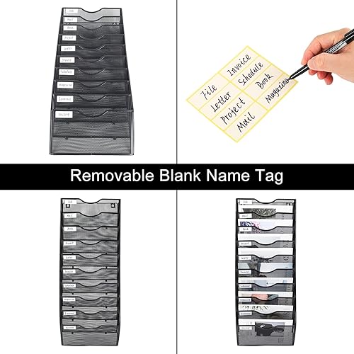 Vista 8 de PAG Soporte de pared colgante para archivos, organizador de correo, soporte para documentos, 5 niveles, negro