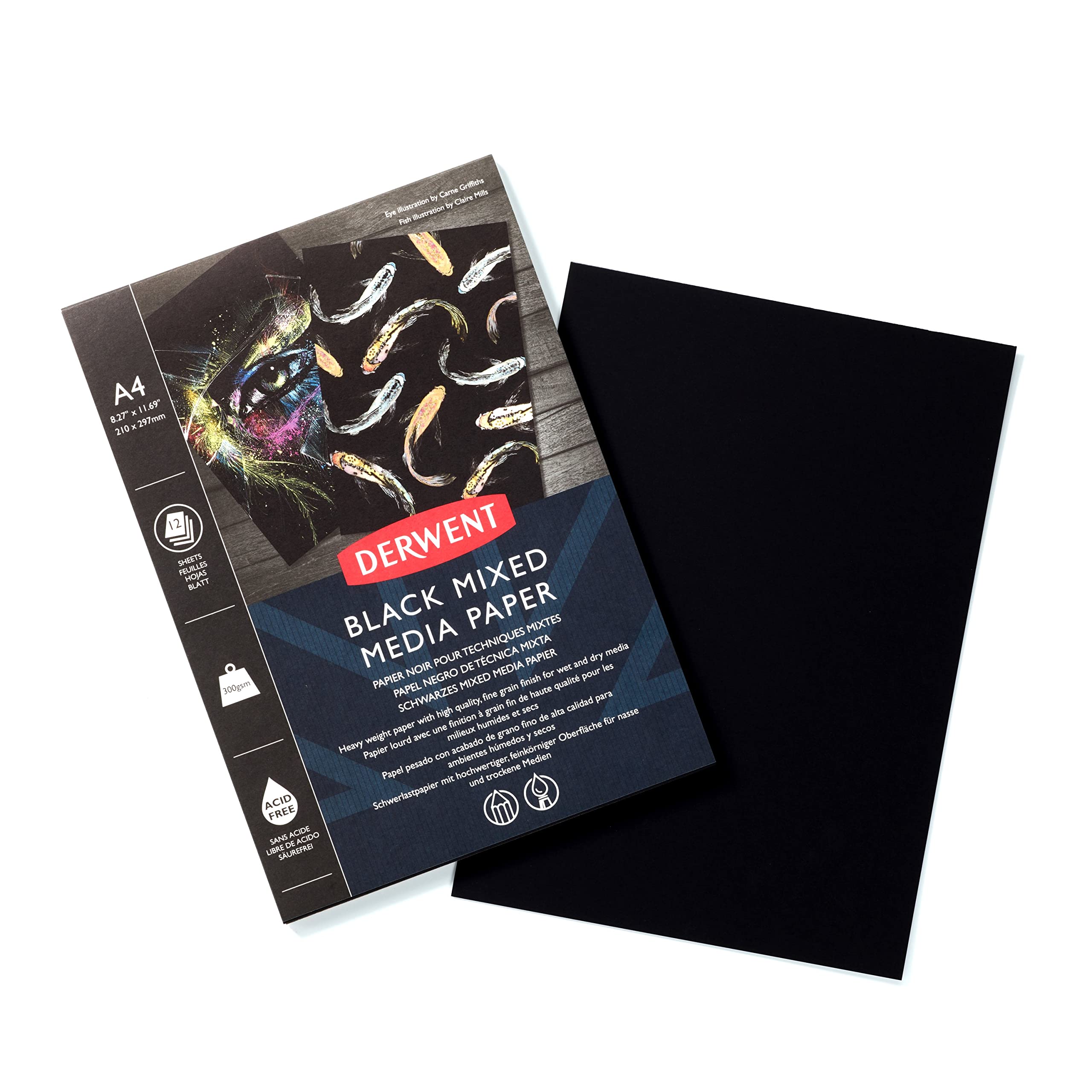 Derwent Black Mixed Media Pad A4, 300gsm Paper, 12 Sheets, Fine Grain, Acid Free, Ideal for Fine Art Drawing, Sketching & Colouring, Professional Quality, 2306018