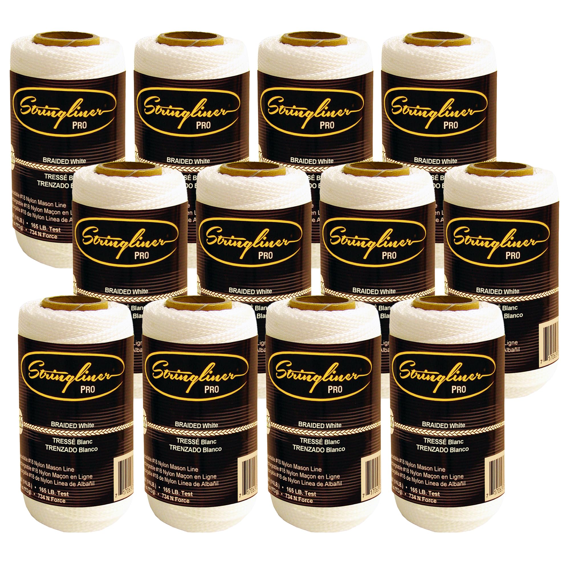 Stringliner 35153 Mason’s Line Replacement Rolls – 1/4 Lb. #18 Construction Replacement Roll Braided White 250'. (12 Pack)
