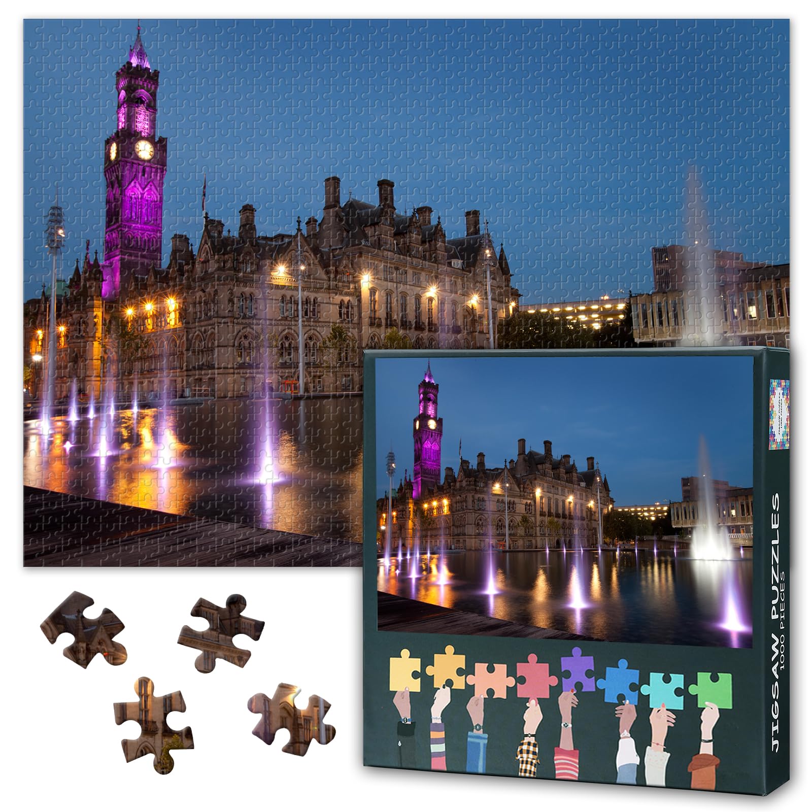 Bradford Night Skyline Jigsaw Puzzle 1000 Pieces for Adults West Yorkshire Cityscape Puzzle UK Downtown Landscape Modern Urban Wall Art Home Decor 27.5x19.7 Inch โ image 1