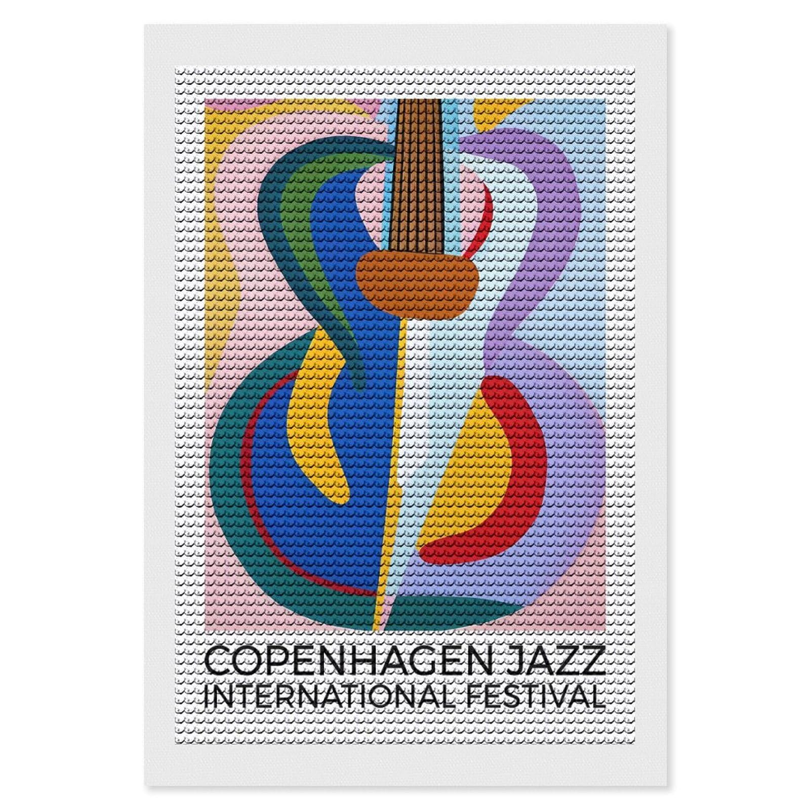 Junmoney Copenhagen Jazz Festival Diamond Painting Canvas Set 8"x12", for Beginners, Complete Accessories, Christmas Gift, Modern Decor