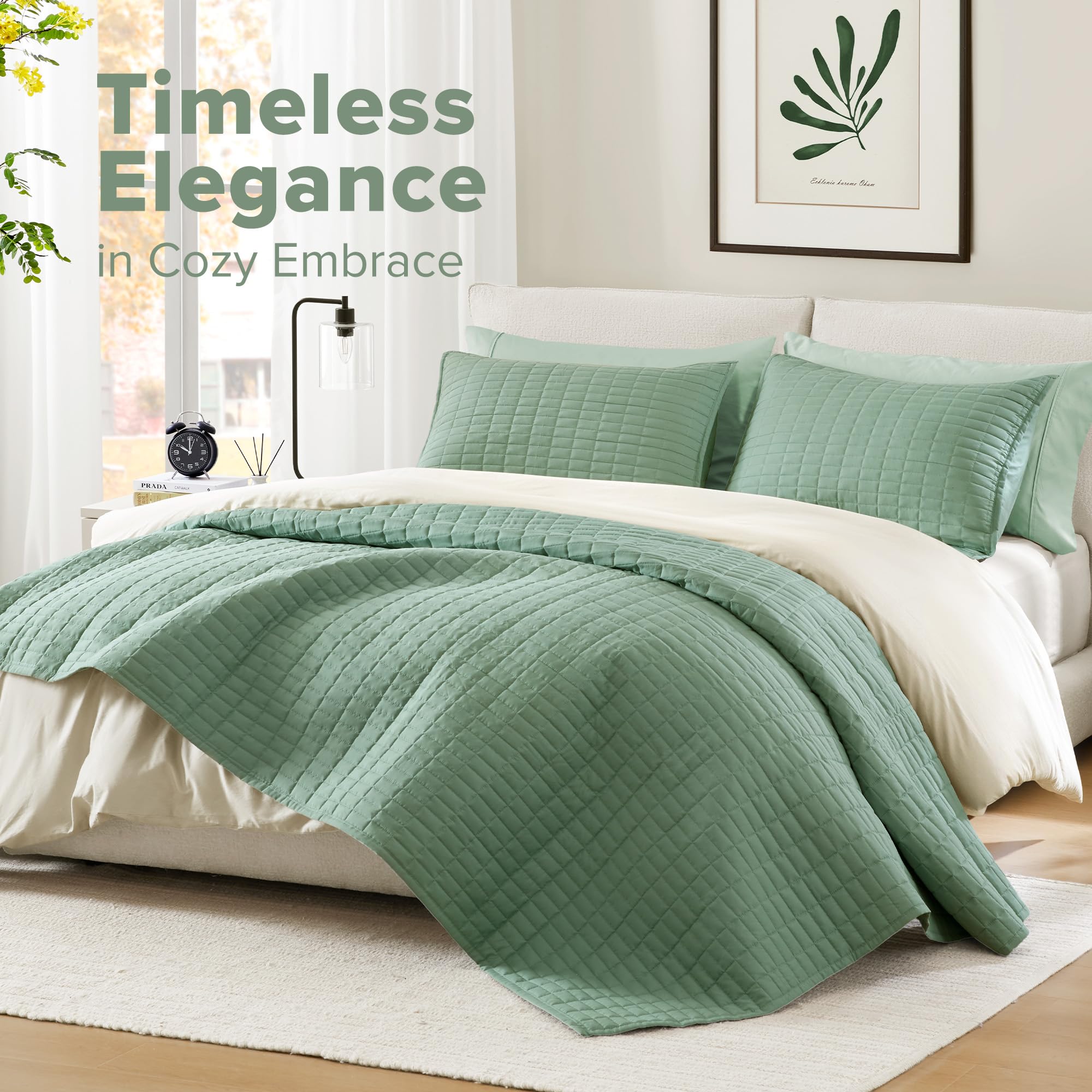Amazon.com: Comfort Spaces Sage Green Oversized Queen Quilt