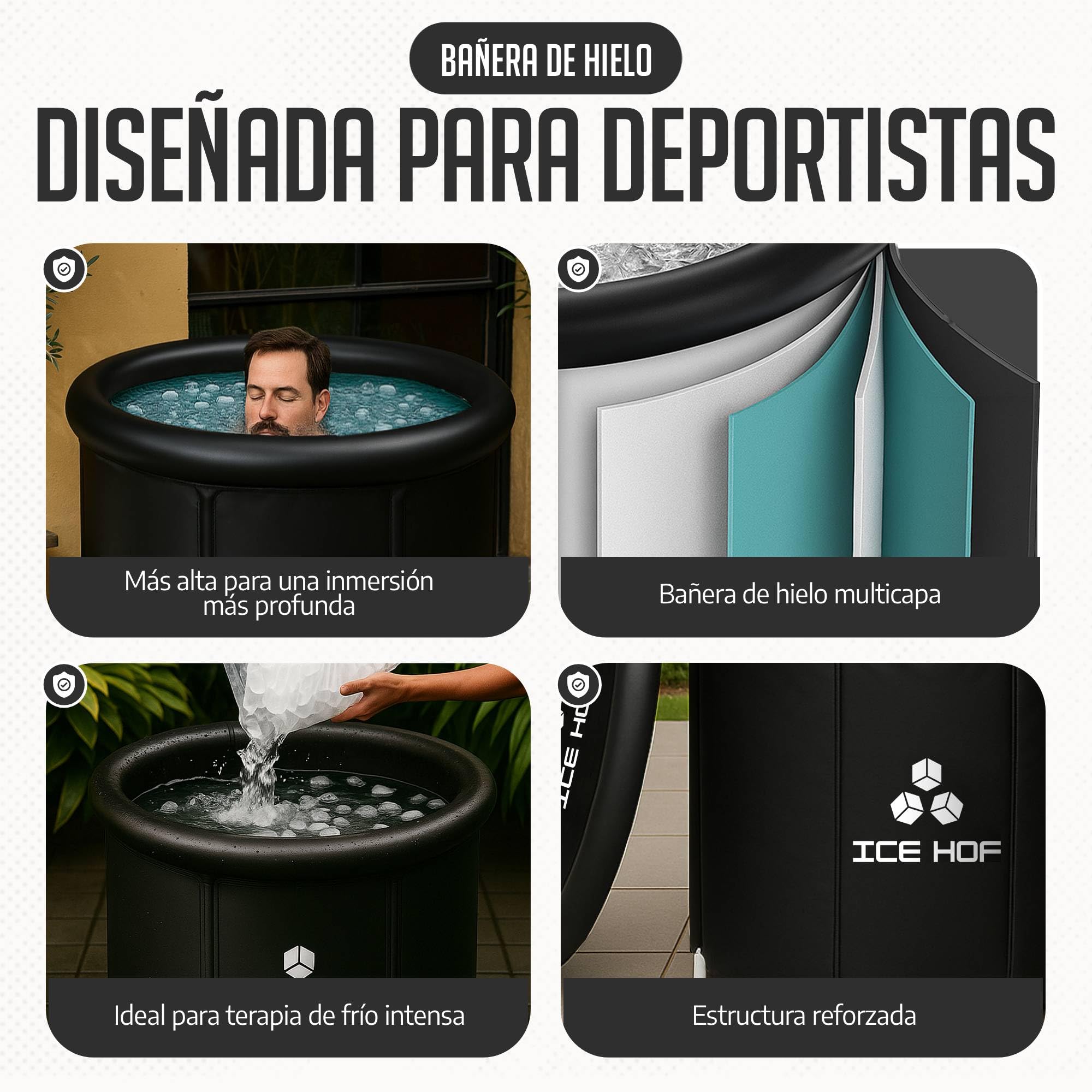 Ice Hof® Bañera Hielo Recuperación 400L | Nueva Versión Mejorada 2026 Extra Grande Ø80x80 cm | Cold Plunge Tub – Piscina de Hielo Inmersión Individual | Ice Bath Tub para Baños de Agua Fría