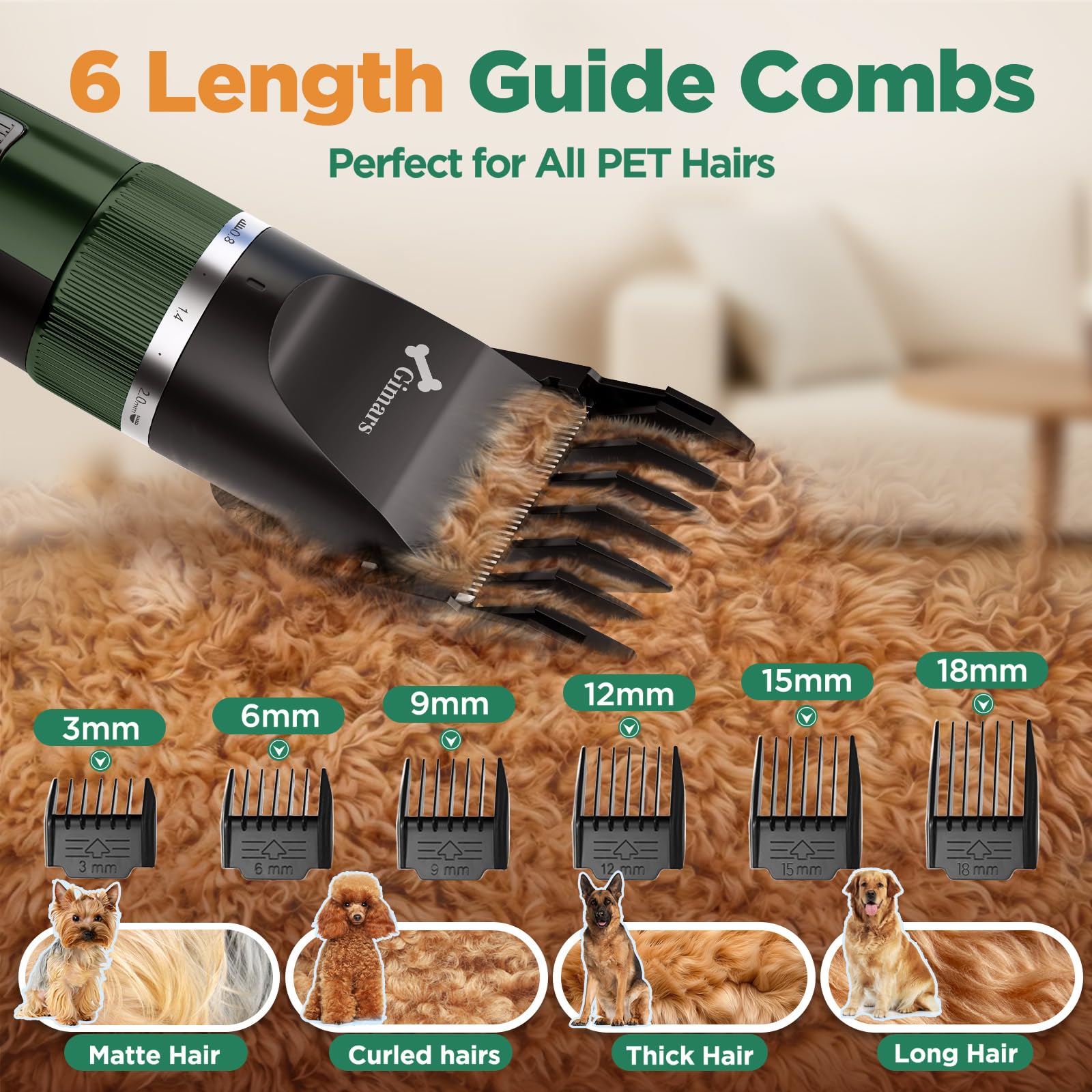 Gimars Rasoio per cani 4 in 1, 7000 giri/min, con lama di ricambio, senza fili e silenzioso, 55 dB, tagliacapelli professionale per cani, gatti e cavalli