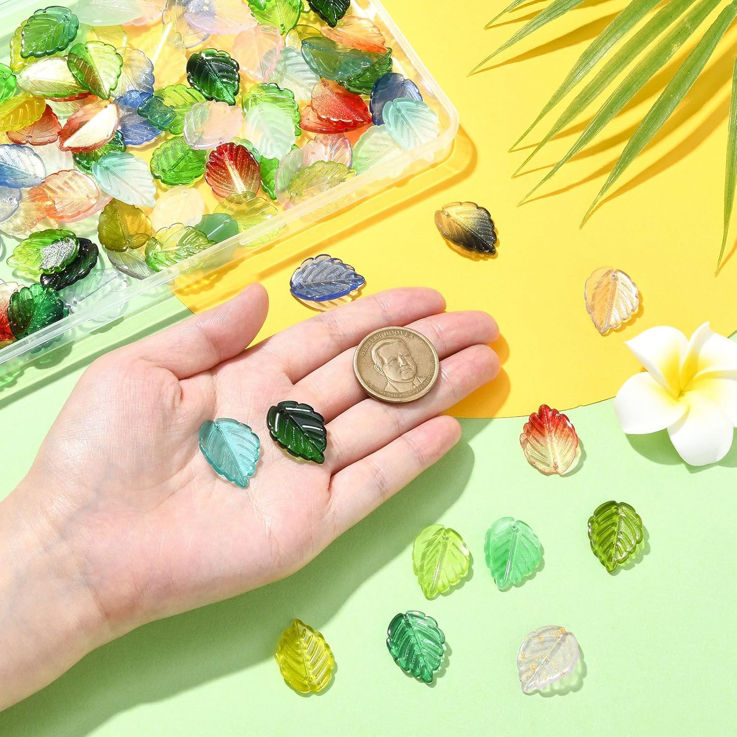 UR URLIFEHALL 100 Pcs Czech Glass Leaf Beads Colorful Leaves Beads Charms Top Drilled Beads for DIY Jewelry Crafts Earring Keychain Making - Image 3