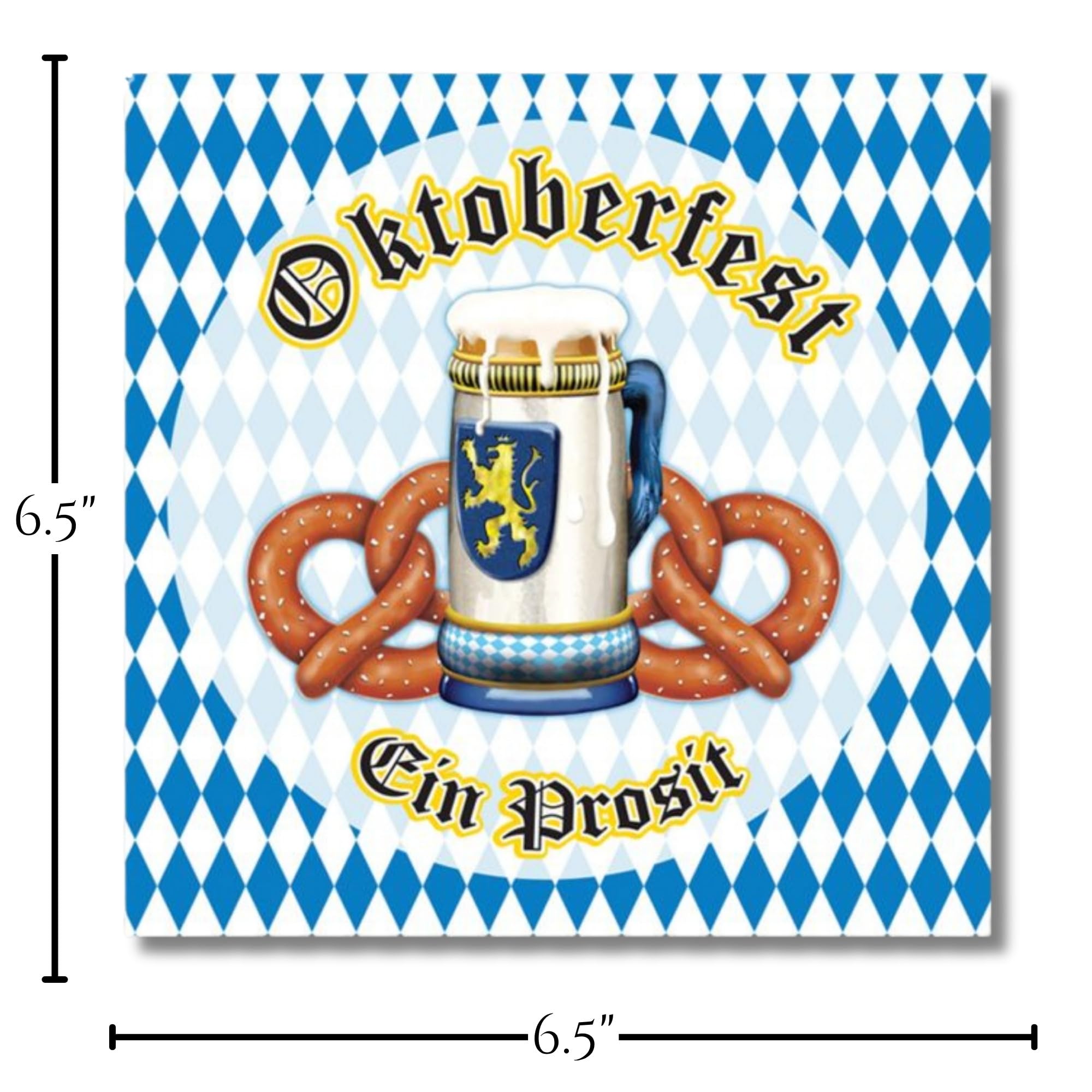 Oktoberfest artykuły imprezowe – papierowe talerze deserowe i serwetki do napojów w kolorze niebiesko-białej kratki (obsługa 16)