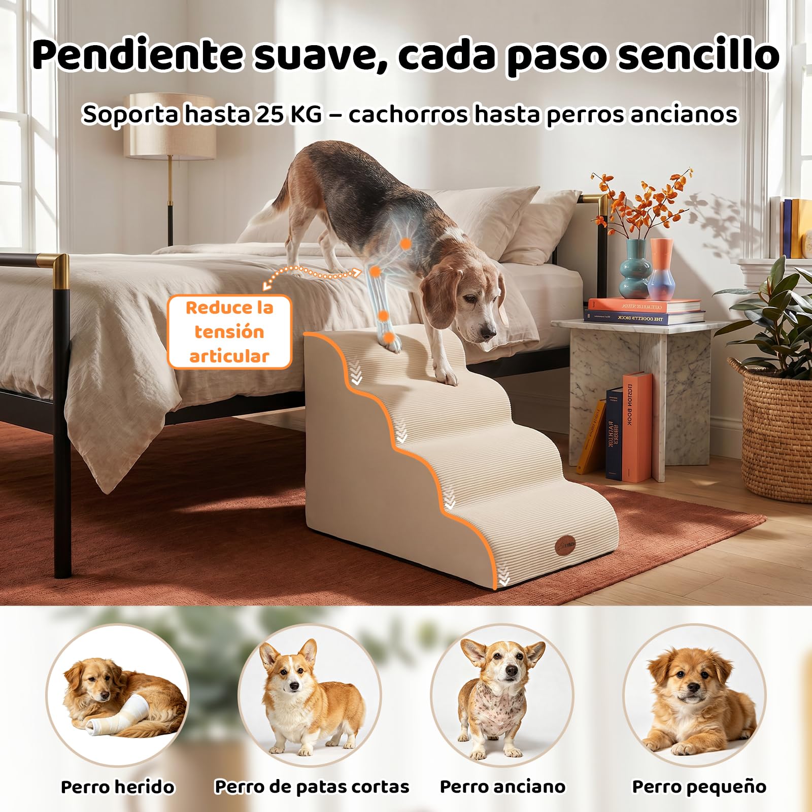 X XBEN Escaleras para Perros y Gatos Pequeños, Mayores y Heridos, Beige