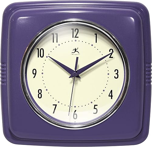 Miniatura 12 de Infinity Instruments Reloj de pared retro, cuadrado de 9 pulgadas, silencioso y sin tictac, diseño vintage moderno de mediados de siglo, reloj de