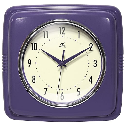 Infinity Instruments Retro Wall Clock 9 Inch Square Clock Silent Non Ticking Mid Century Modern