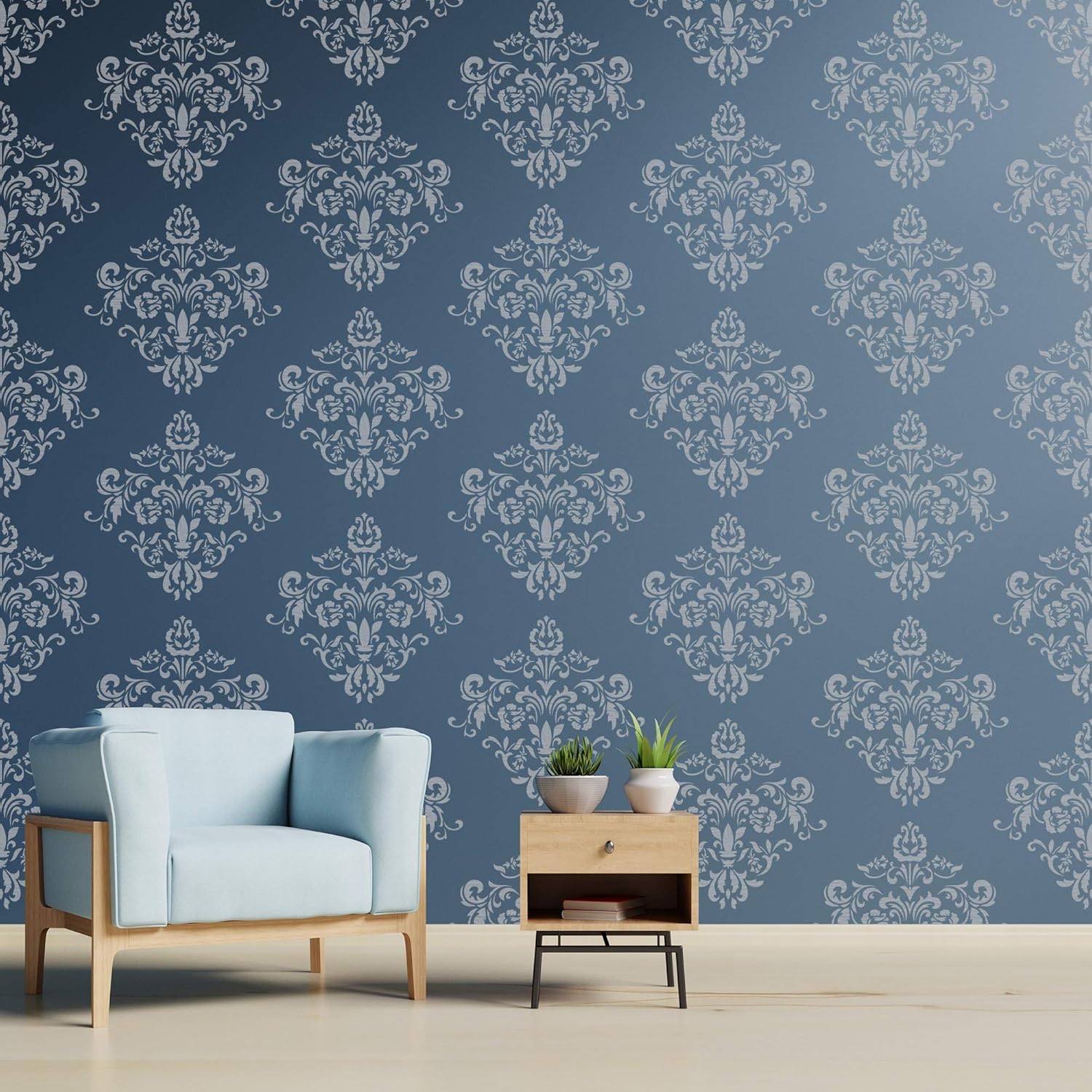 NAKLEO Reusable Plastic Wall Stencil - 43x64cm / 17" x 25" - Damask Ornament Orient - Large Wallpaper Pattern Painting DIY Art Craft Template - Fabric Furniture Wood Canvas