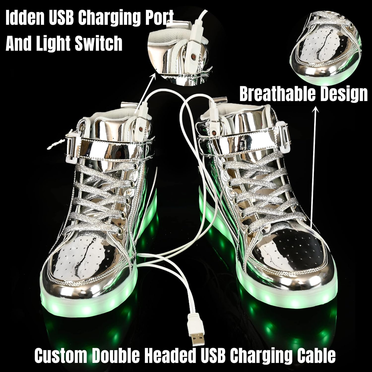 IGxx LED Light Up Shoes for Kids High Top Sneakers Lights Shoes for Boys Girls Unisex USB Charging Flashing Luminous - Image 4