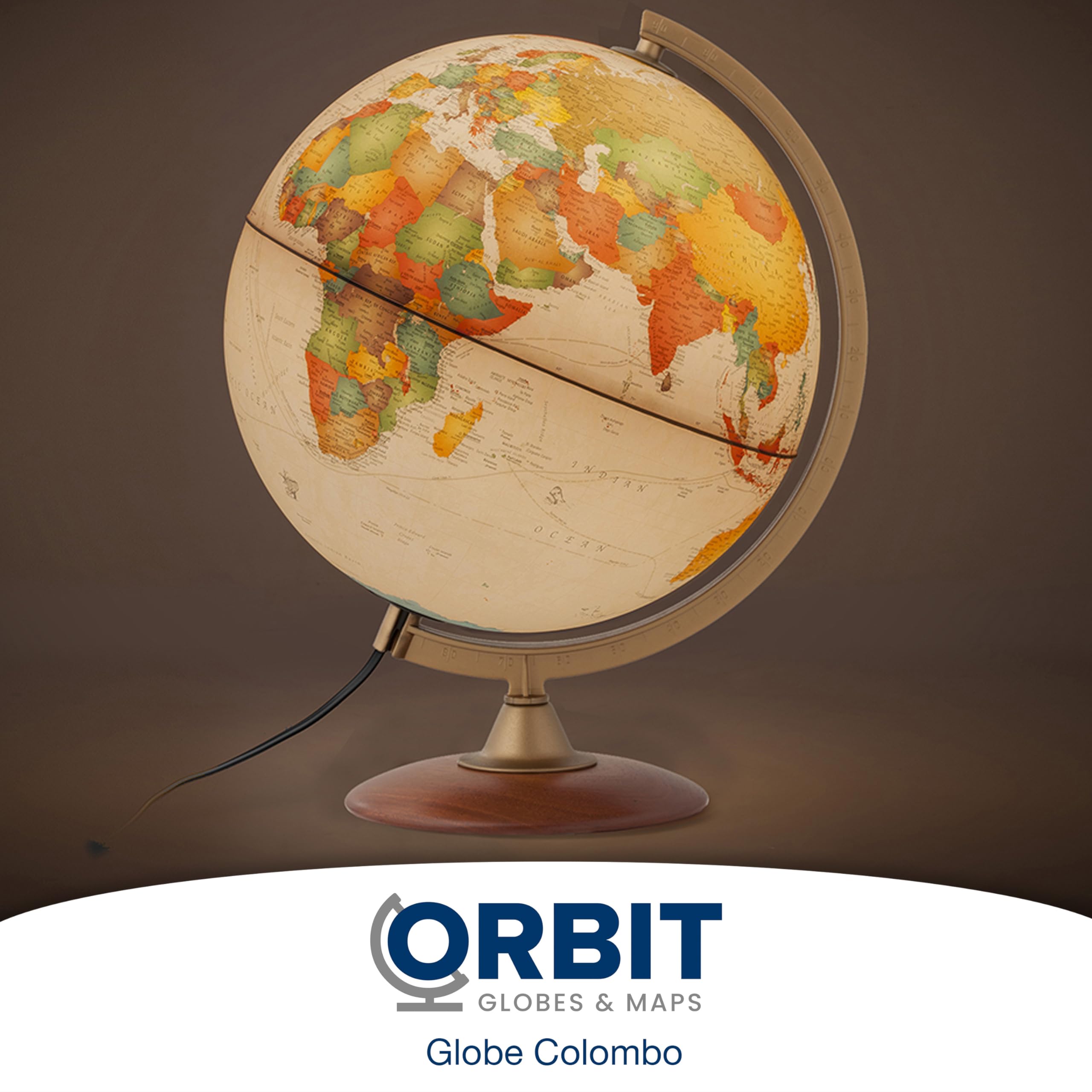 ORBIT Globes & Maps - Globe lumineux rétro dans le style antique - globe vintage de 30cm avec pied stable, image de carte 2023 physique/politique avec lampe LED, image de carte française actuelle