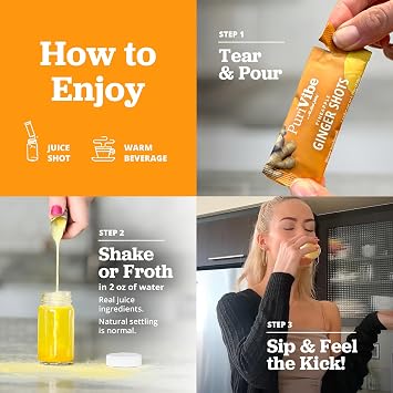 Ginger Shots with Turmeric & Pineapple - Ginger Juice Superfood Powder - Immunity Shots & Wellness Shots for Digestion & Energy Support - 15 Stick Packs - PuriVibe