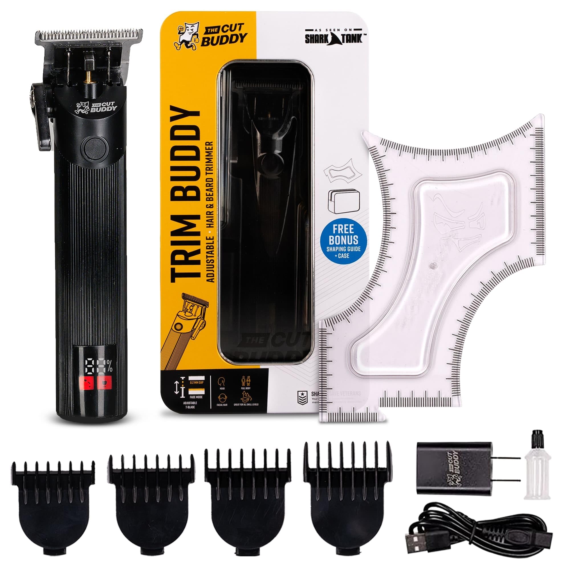The Cut Buddy | Trim Buddy | Cordless Trimmer + 4 Attachment Guards + Shaping Tool for Men | Great for Beginners | for Shaping and Edging Hairline + Beard | As Seen on Shark Tank